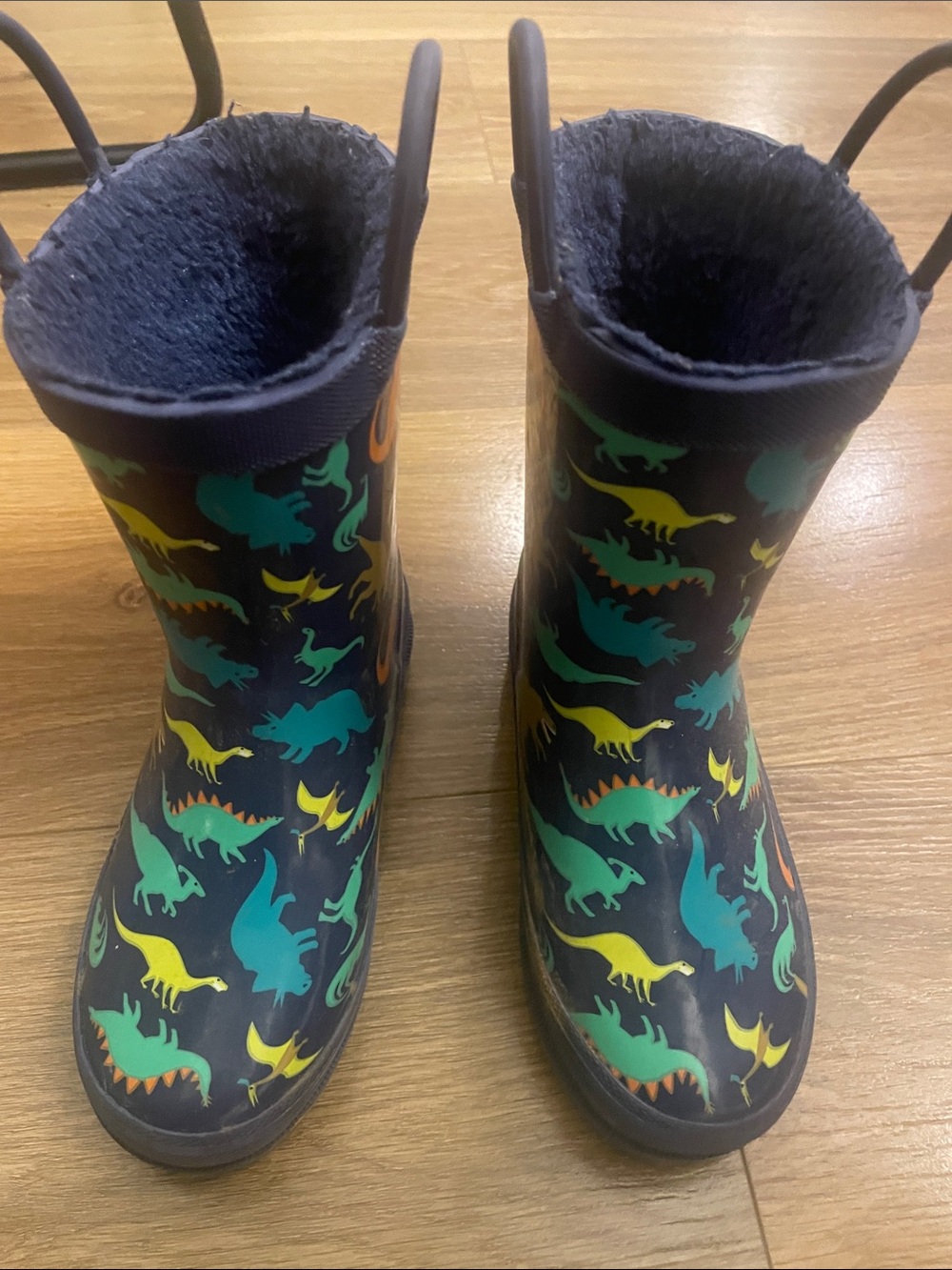 Kids' Navy Dinosaur Rain & Snow Boots with Fleece Lining